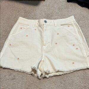 American Eagle Outfitters Cream Jean Shorts with Flower Details